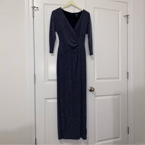 Ralph Lauren Long Sleeve Formal Blue Sparkle Dress - Floor Length